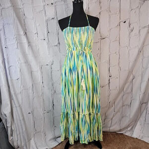 Davi & Dani Tropical Strappy Strapless Backless Flowy Maxi‎ Vacation Dress Sz Lg